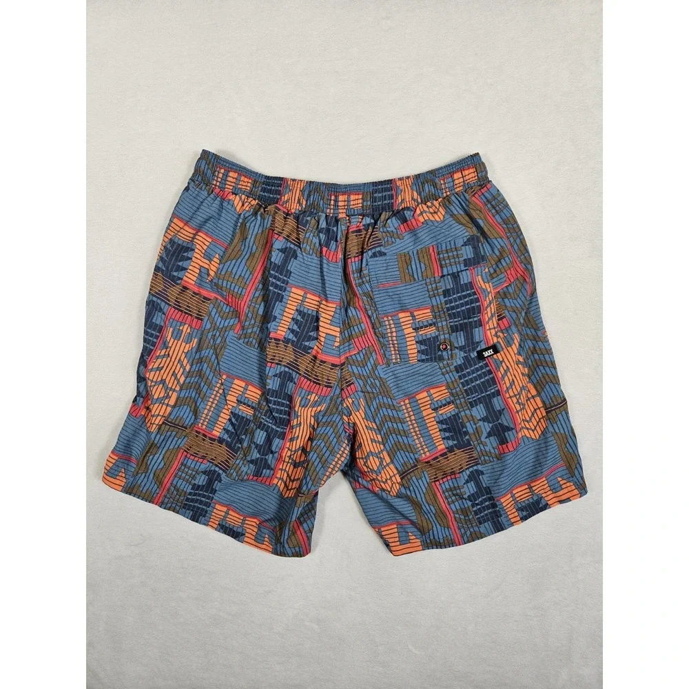 SAXX‎ Cannonball 2N1 Swim Shorts Mens Medium Aztec Print Print Ball Park Pouch